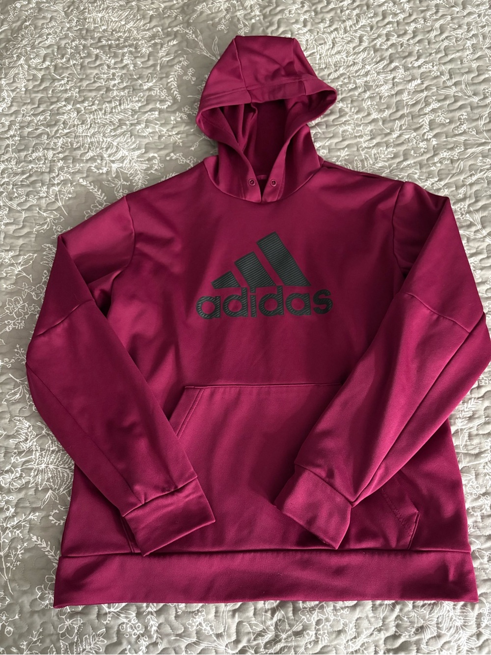 adidas Men's Deep Magenta Pullover Hoodie with Black Logo